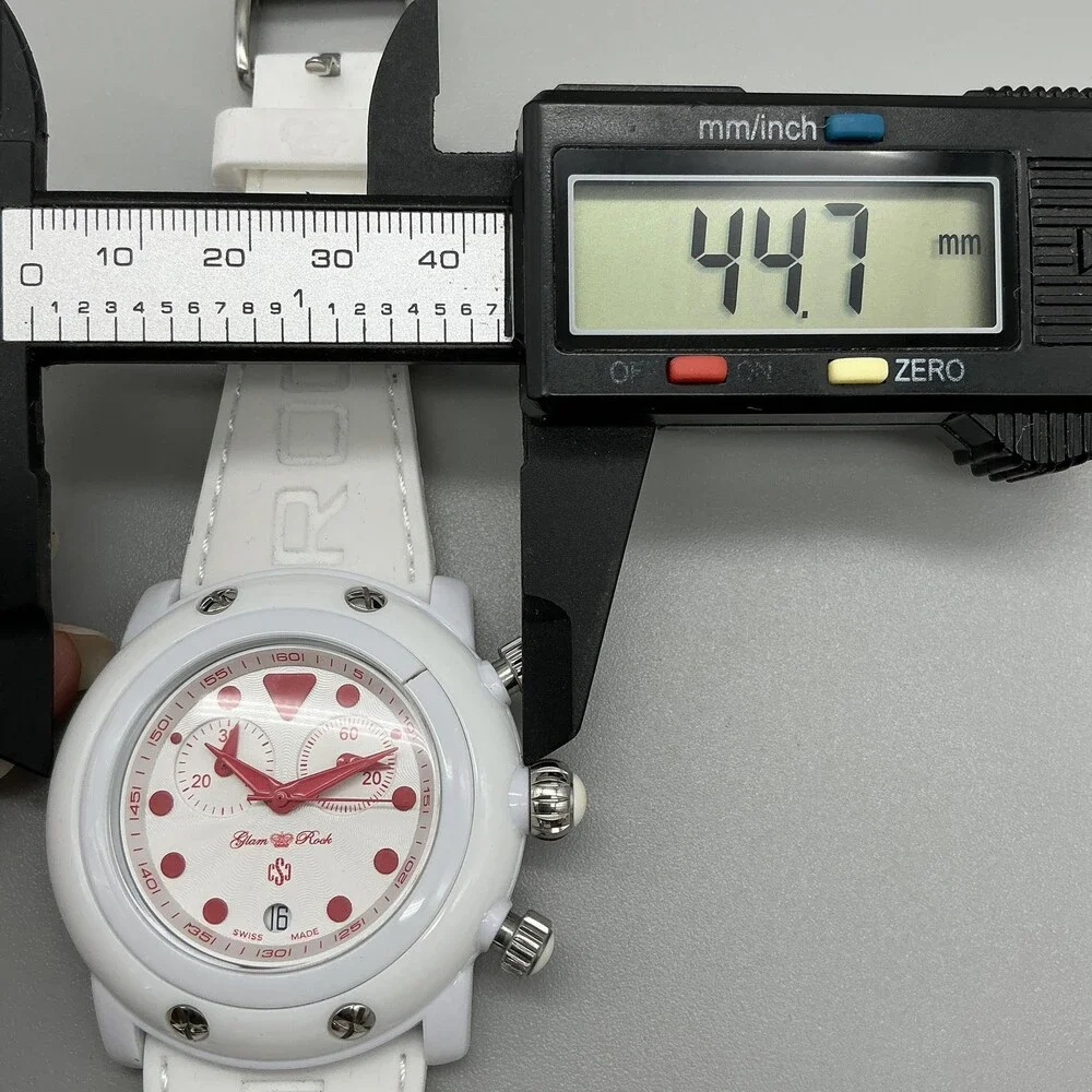 Glam Rock Miami Beach Chronograph Unisex Watch 45mm White Red Date New Battery